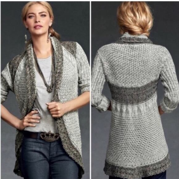 Cabi gray purple mixed knit open curved front cardigan sweater size Small #910 - Picture 1 of 16
